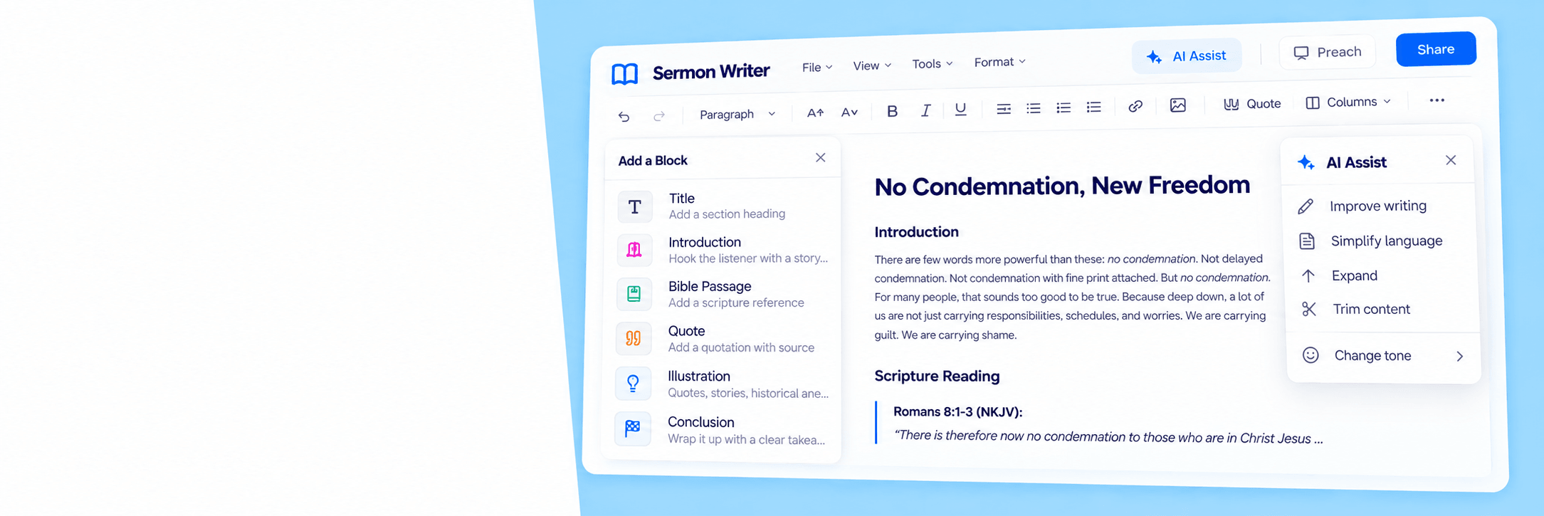 AI-assisted sermon writer